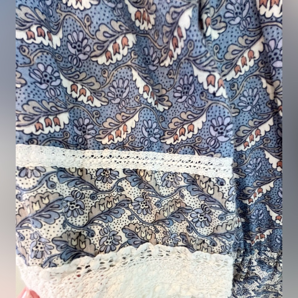 La Vie Rebecca Taylor Patchwork Floral Prairie Midi Dress Cotton Lace Trim - Picture 12 of 15